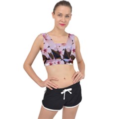 Three Sakura Flowers V-back Sports Bra by FunnyCow
