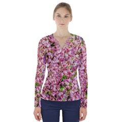 Almond Tree In Bloom V-neck Long Sleeve Top by FunnyCow