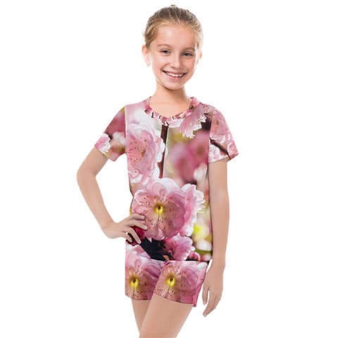 Blooming Almond At Sunset Kids  Mesh Tee And Shorts Set by FunnyCow