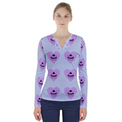 Blue Cupcake V-neck Long Sleeve Top by snowwhitegirl