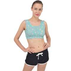 Teal Donuts And Milk V-back Sports Bra by snowwhitegirl