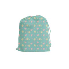 Teal Milk Hearts Drawstring Pouches (medium)  by snowwhitegirl