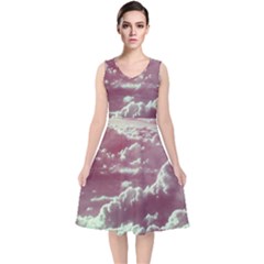 In The Clouds Pink V-neck Midi Sleeveless Dress  by snowwhitegirl