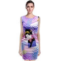 Japanese Abstract Blue Classic Sleeveless Midi Dress by snowwhitegirl