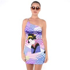 Japanese Abstract Blue One Soulder Bodycon Dress by snowwhitegirl
