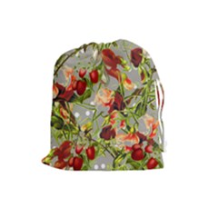 Fruit Blossom Gray Drawstring Pouch (large) by snowwhitegirl