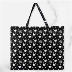 Hearts And Star Dot Black Zipper Large Tote Bag by snowwhitegirl