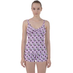 School Girl Pattern Pink Tie Front Two Piece Tankini by snowwhitegirl