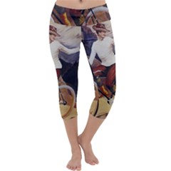 Woman On Bicycle Capri Yoga Leggings by vintage2030