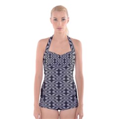 Monochrome Centipede Arabesque Boyleg Halter Swimsuit  by linceazul