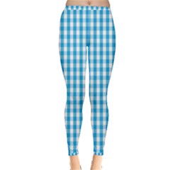 Oktoberfest Bavarian Blue And White Large Gingham Check Inside Out Leggings by PodArtist