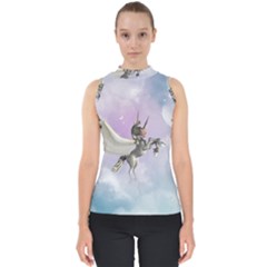 Cute Little Pegasus In The Sky, Cartoon Mock Neck Shell Top by FantasyWorld7