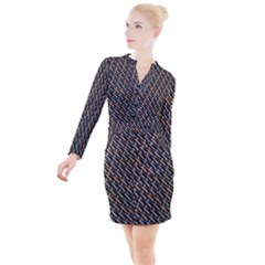 Rattan Wood Background Pattern Button Long Sleeve Dress by Sapixe