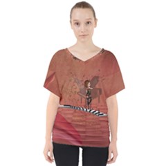Cute Fairy Dancing On A Piano V-neck Dolman Drape Top by FantasyWorld7