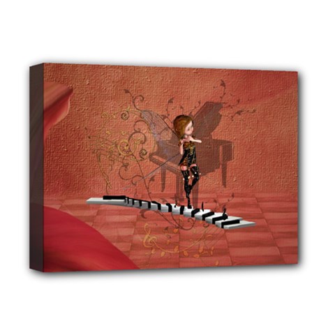 Cute Fairy Dancing On A Piano Deluxe Canvas 16  X 12  (stretched)  by FantasyWorld7