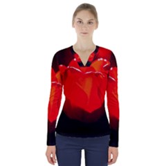 Red Tulip A Bowl Of Fire V-neck Long Sleeve Top by FunnyCow