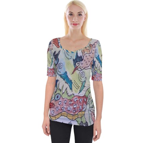 Watercolor Postcard2 Wide Neckline Tee by chellerayartisans