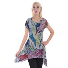 Watercolor Postcard2 Short Sleeve Side Drop Tunic by chellerayartisans