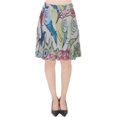 Watercolor Postcard2 Velvet High Waist Skirt by chellerayartisans
