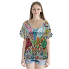 Supersonic Volcano Wizard V-neck Flutter Sleeve Top by chellerayartisans