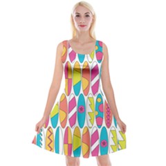 Mini Rainbow Colored Waikiki Surfboards  Reversible Velvet Sleeveless Dress by PodArtist