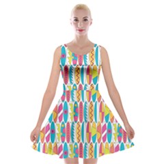 Rainbow Colored Waikiki Surfboards  Velvet Skater Dress by PodArtist