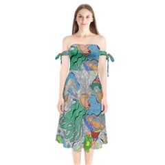 Universe Angel Shoulder Tie Bardot Midi Dress by chellerayartisans