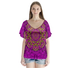 Star Of Freedom And Silent Night V-neck Flutter Sleeve Top by pepitasart