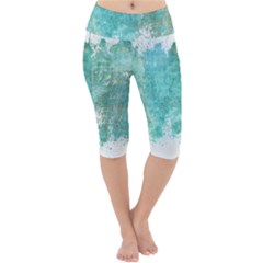 Splash Teal Lightweight Velour Cropped Yoga Leggings by vintage2030