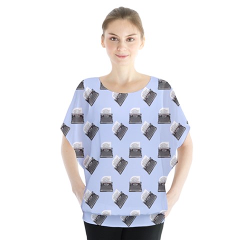 Retro Typewriter Blue Pattern Blouse by snowwhitegirl