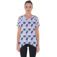 Retro Typewriter Blue Pattern Cut Out Side Drop Tee by snowwhitegirl