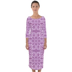 Ornamental Pink Quarter Sleeve Midi Bodycon Dress by snowwhitegirl