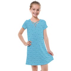Retro Blue Pattern Kids  Cross Web Dress by snowwhitegirl