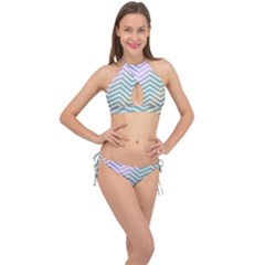 Zigzag Line Pattern Zig Zag Cross Front Halter Bikini Set by Sapixe