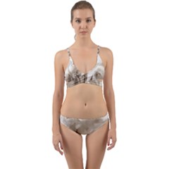 Vintage Rose Shabby Chic Background Wrap Around Bikini Set by Sapixe