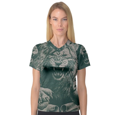 Angry Male Lion Pattern Graphics Kazakh Al Fabric V-neck Sport Mesh Tee by Sapixe