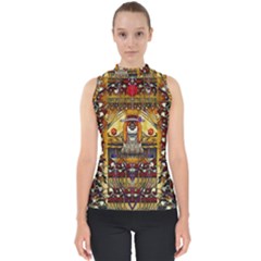 Lady Panda In The Apple Cave With Moon And Meteroits Mock Neck Shell Top by pepitasart