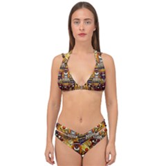 Lady Panda In The Apple Cave With Moon And Meteroits Double Strap Halter Bikini Set by pepitasart