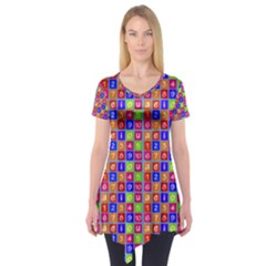 Numbers And Vowels Colorful Pattern Short Sleeve Tunic  by dflcprints