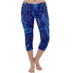 Aboriginal Art - Blue Campsites Capri Yoga Leggings by hogartharts