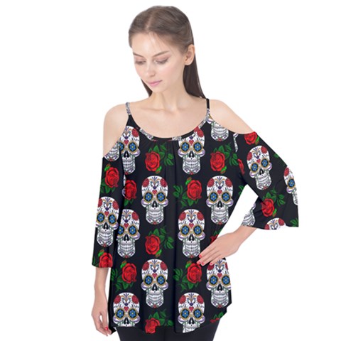 Skull Pattern Black Flutter Tees by snowwhitegirl