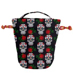 Skull Pattern Black Drawstring Bucket Bag by snowwhitegirl