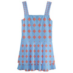 Pastel Mod Blue Orange Circles Kids  Layered Skirt Swimsuit by BrightVibesDesign