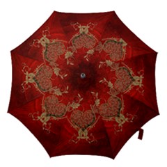 Wonderful Decorative Heart In Gold And Red Hook Handle Umbrellas (large) by FantasyWorld7