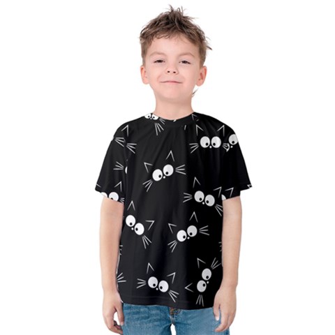 Cute Black Cat Pattern Kids  Cotton Tee by Valentinaart