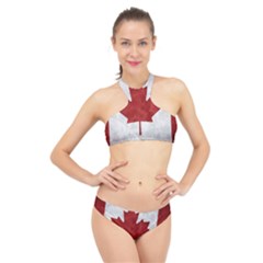 Canada Grunge Flag High Neck Bikini Set by Valentinaart