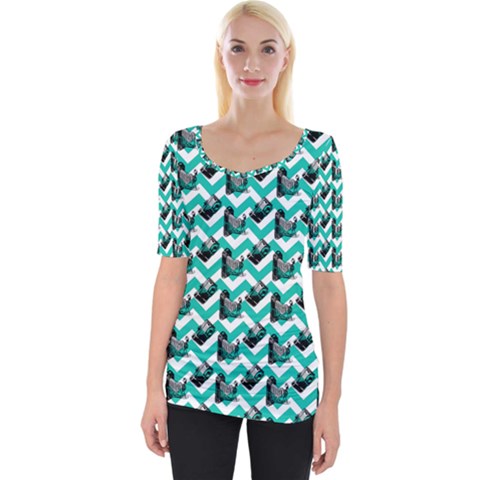 Vintage Camera Chevron Aqua Wide Neckline Tee by snowwhitegirl