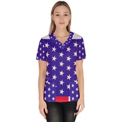 Day Independence July Background Women s V-neck Scrub Top by Simbadda