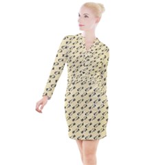 Guitar Guitars Music Instrument Button Long Sleeve Dress by Simbadda