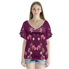 New Motif Design Textile New Design V-neck Flutter Sleeve Top by Simbadda
